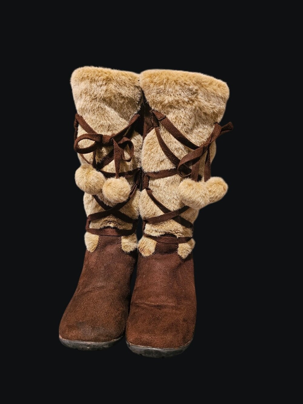 U.S. Polo Assn. Brown Faux Fur Pom-Pom Lace-Up Winter Boots
